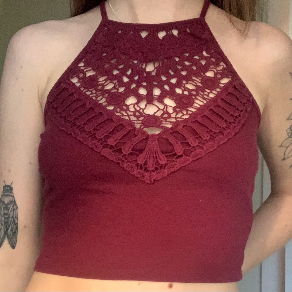 XS crochet Charlotte Russe racerback crop tank top